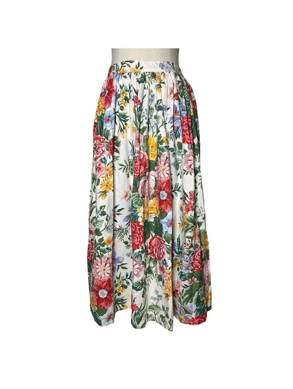 Vintage Avon Fashions 100% Cotton Cottagecore Long Floral Cotton Skirt, Sz 13/14